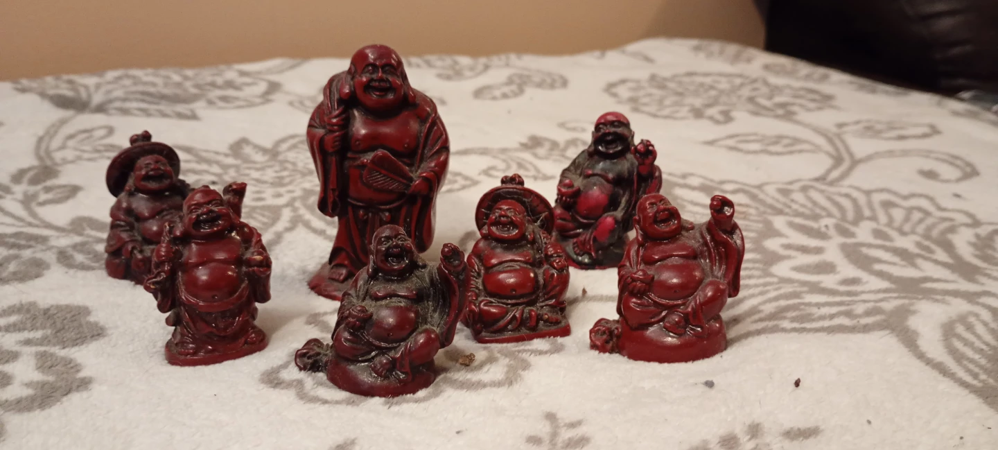 Set of 7 Red Laughing Buddha Statues - photo 2