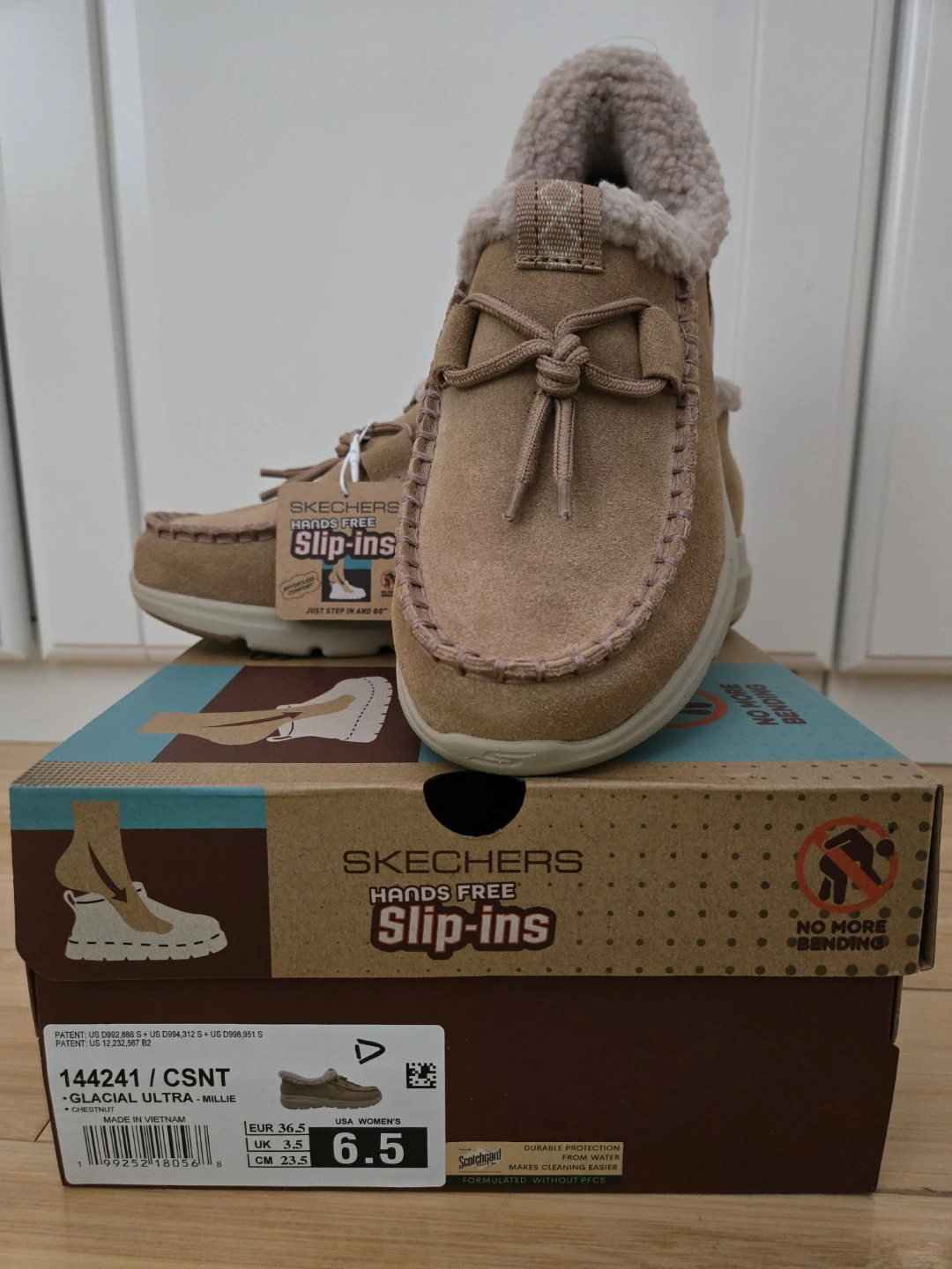 Skechers Slip-Ins loafers in tan.