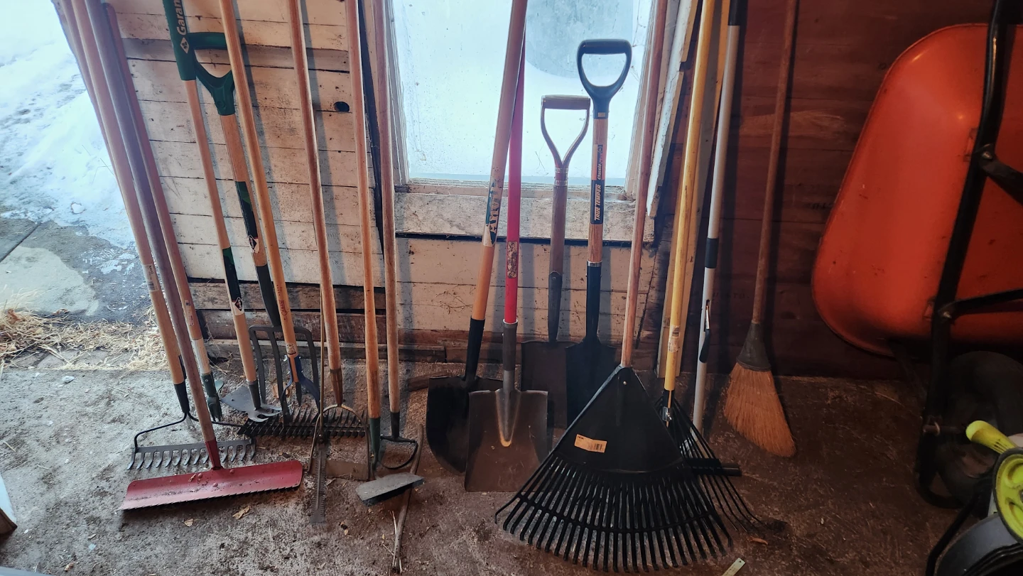 Garden Tool Lot - Rakes, Shovels, and More