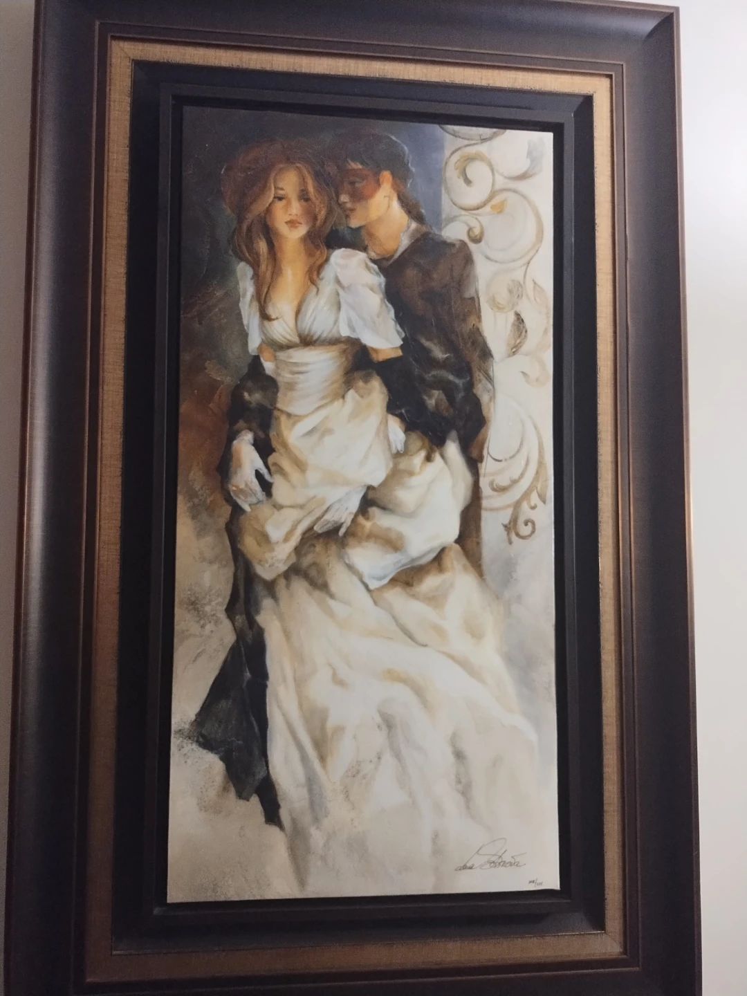 Framed Romantic Couple Oil Painting