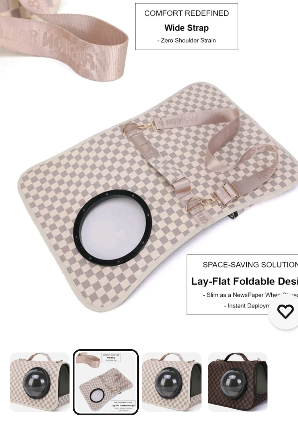 Pet Carrier with Bubble Window - Beige, 16" L x 10" W x 10" H - photo 3
