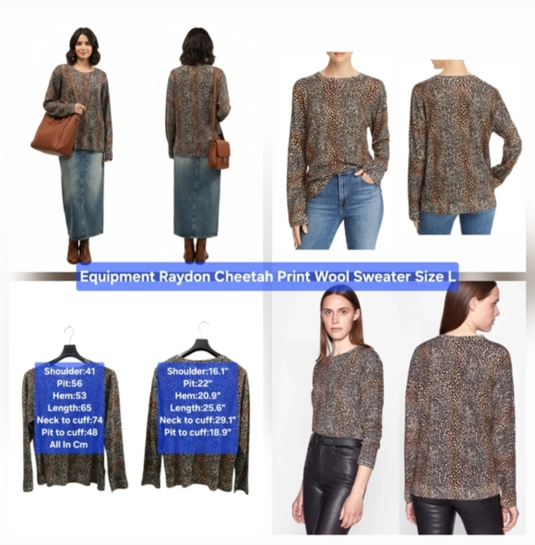 Equipment Raydon Cheetah Print Wool Sweater Size L