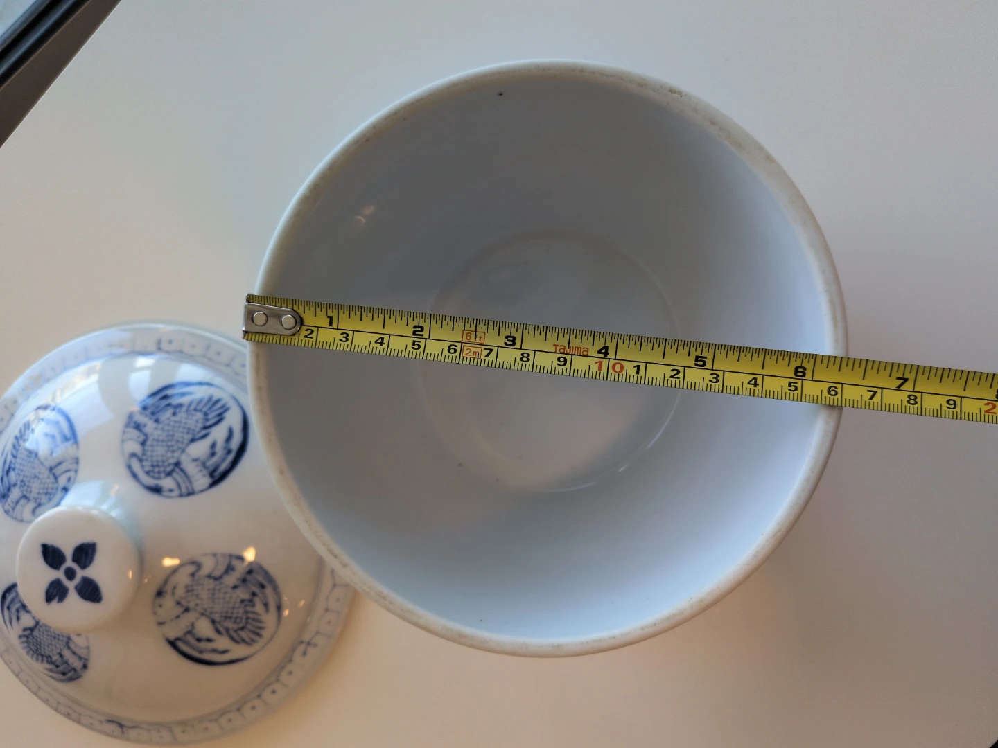6" diameter Blue and White Crane Ceramic Bowl with Lid - photo 4