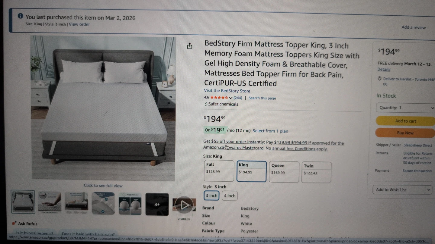 BedStory Firm King Size 3 Inch Memory Foam Mattress Topper