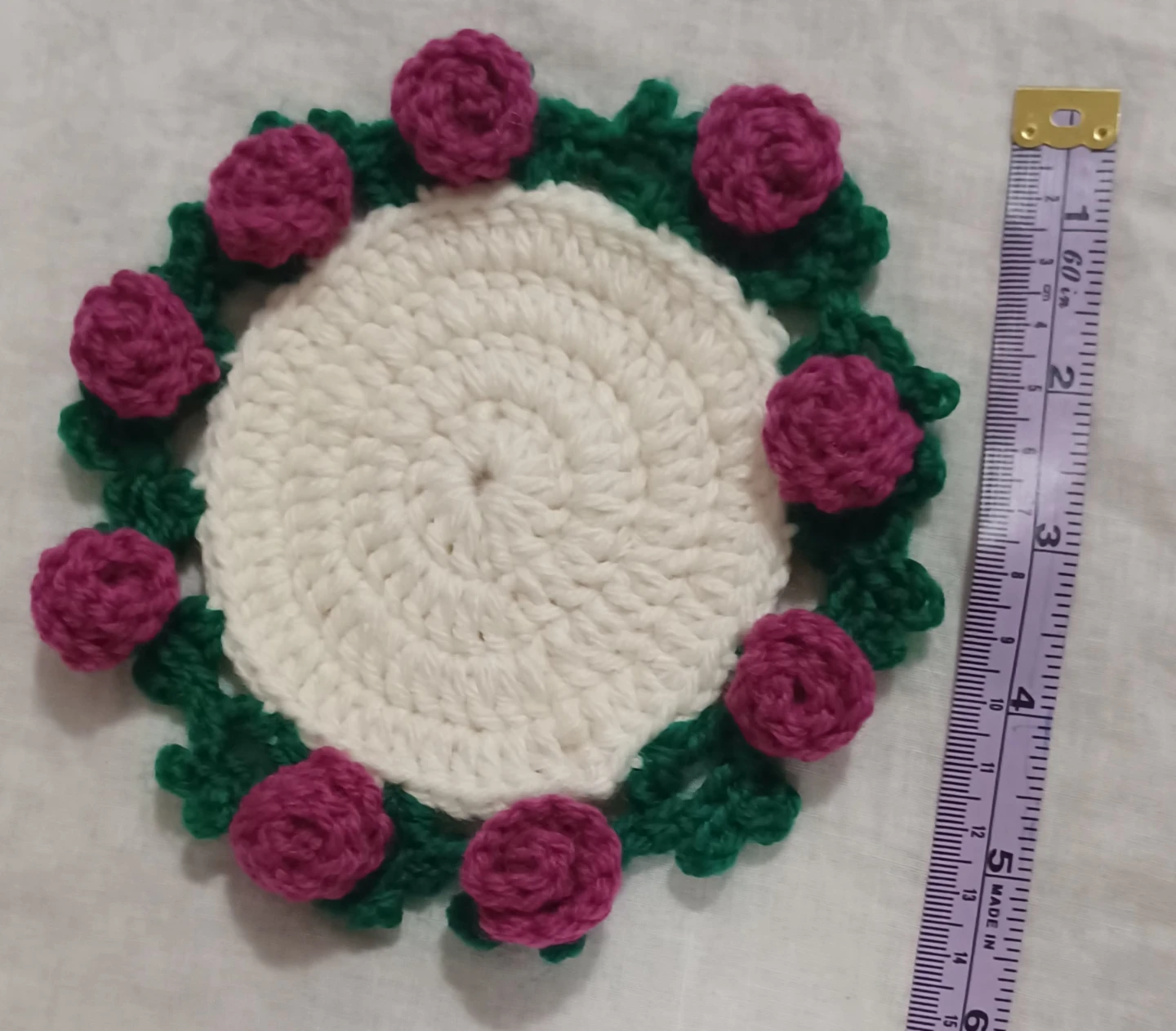 Hand-Crocheted Coaster with Rose Design - photo 2