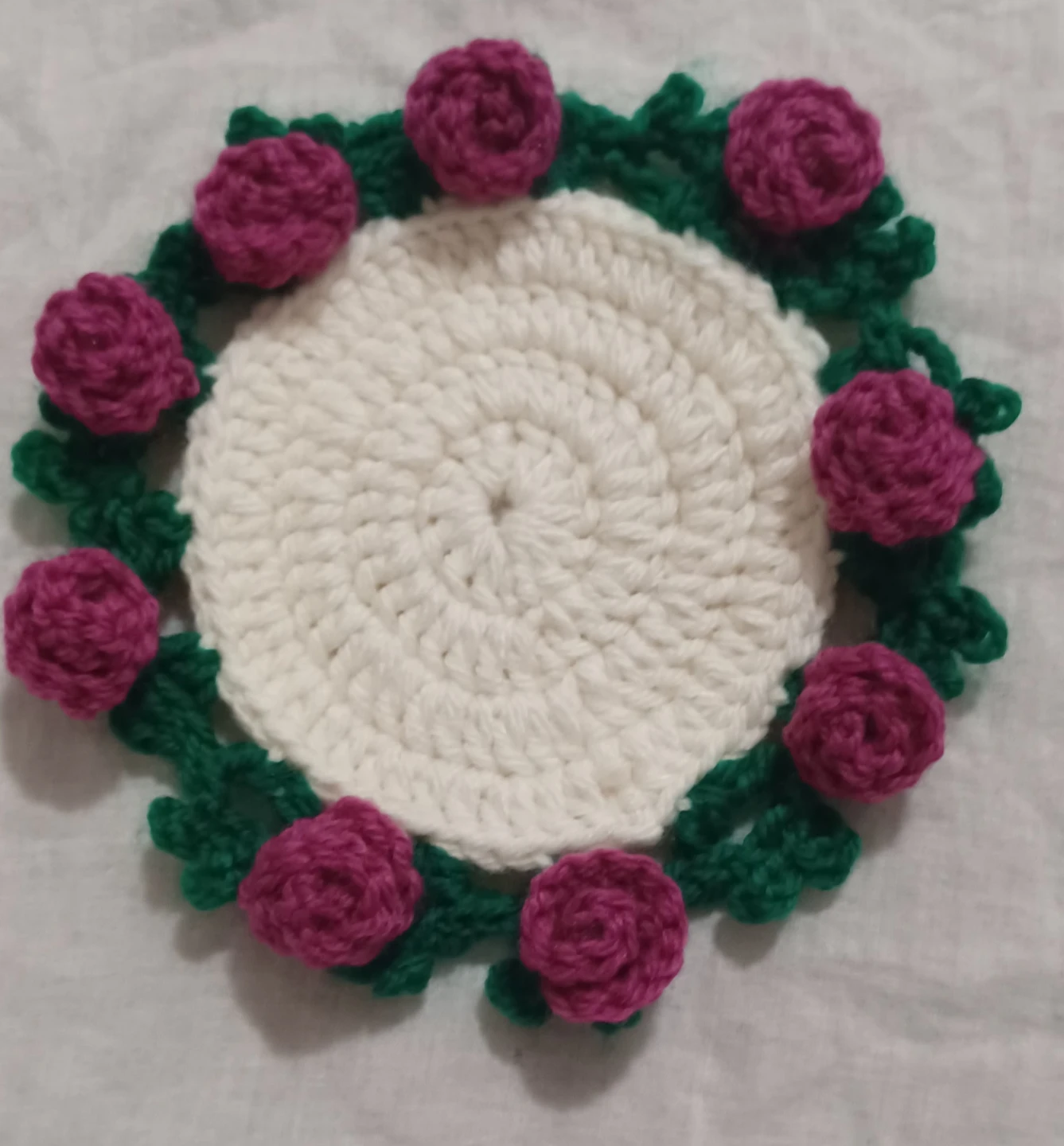 Hand-Crocheted Coaster with Rose Design - photo 3