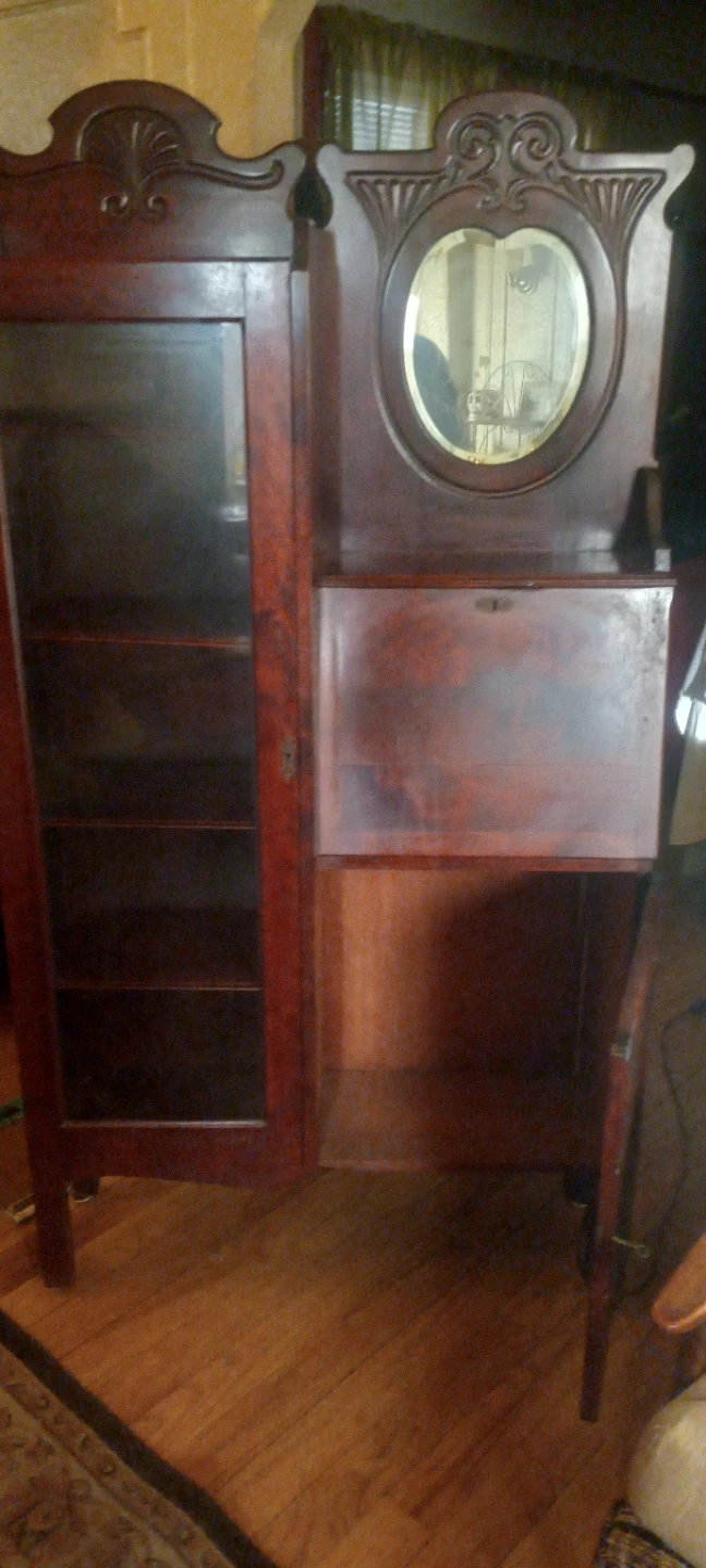 Antique Secretary Desk with Glass Cabinet