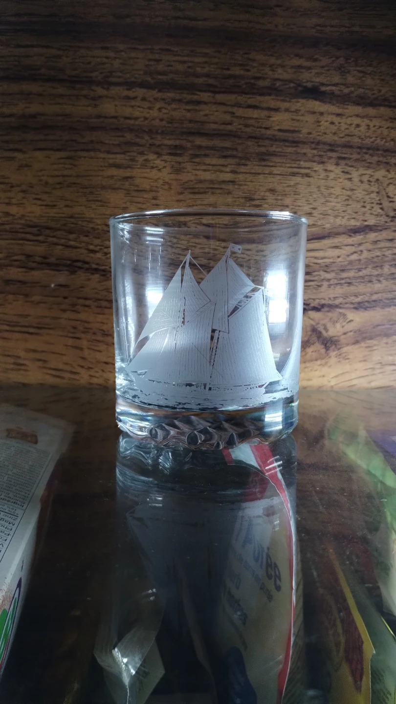 Etched Glass Tumbler with Sailboat Design