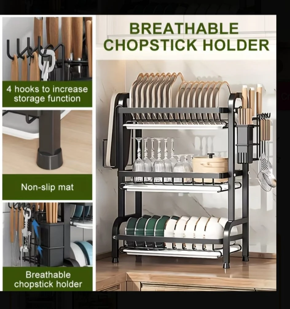 3-Tier Dish Rack with Chopstick Holder