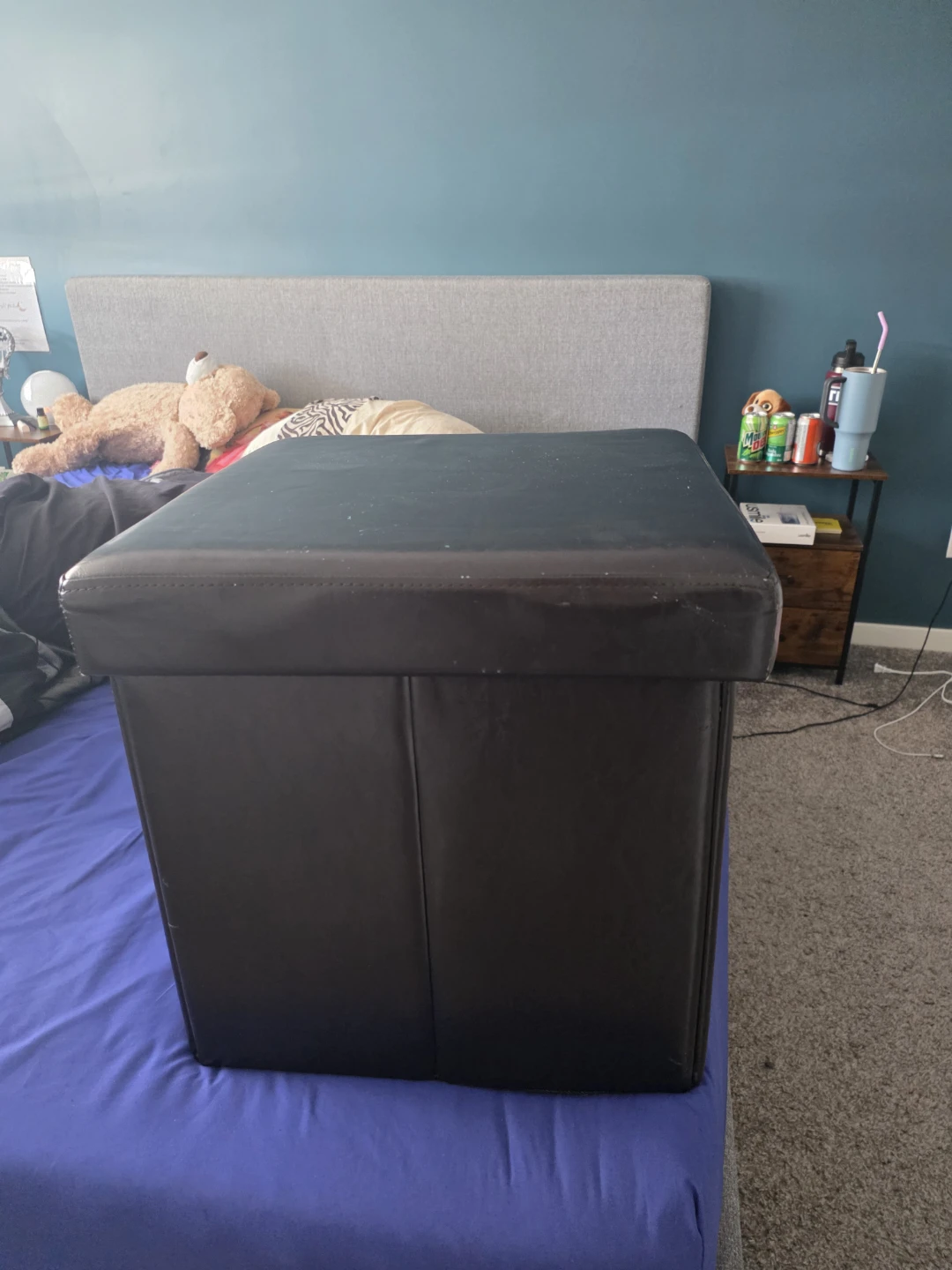 Black Faux Leather Storage Ottoman (Gently used) - photo 3