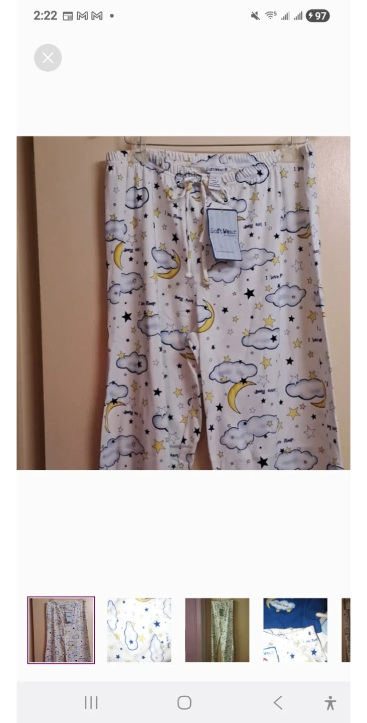 NEW W TAGS PAJAMA PANTS, L, 12 14 STARS MOON BLUE WHITE YELLOW