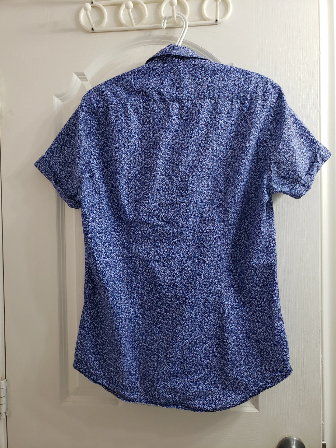 ZARA Men's Blue Floral Slim Fit Short Sleeve Shirt - Size L - photo 2