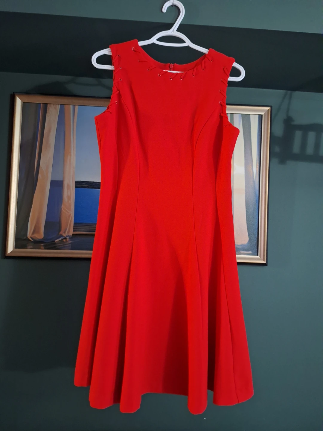 Red Sleeveless Lace-Up Neckline Dress