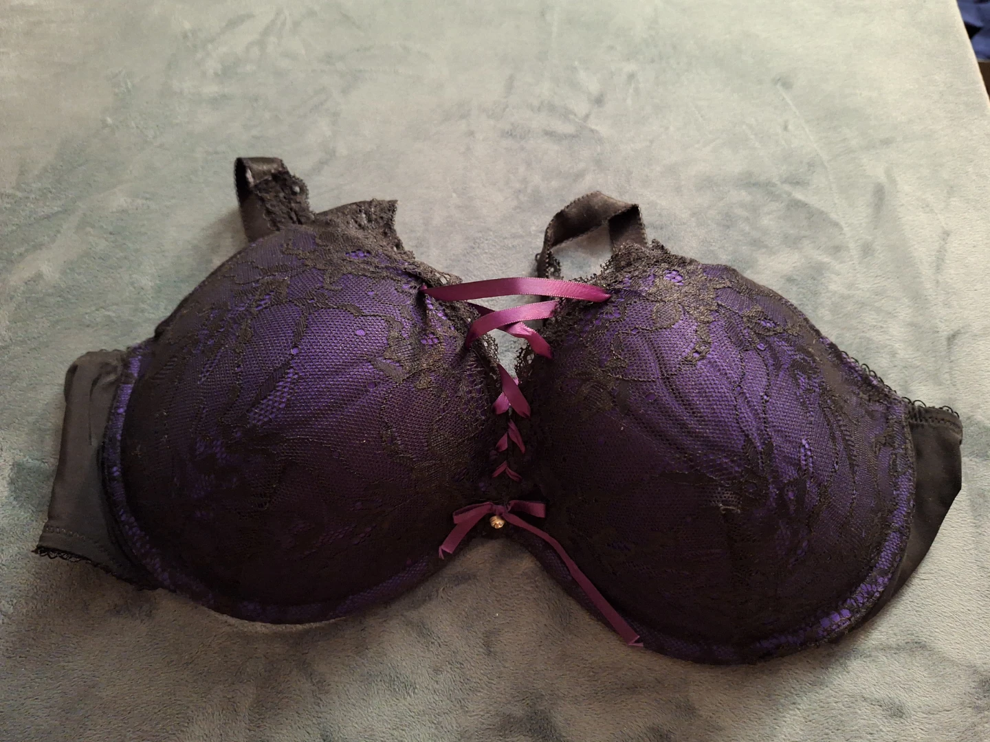 Purple and Black Lace Corset Bra 42C