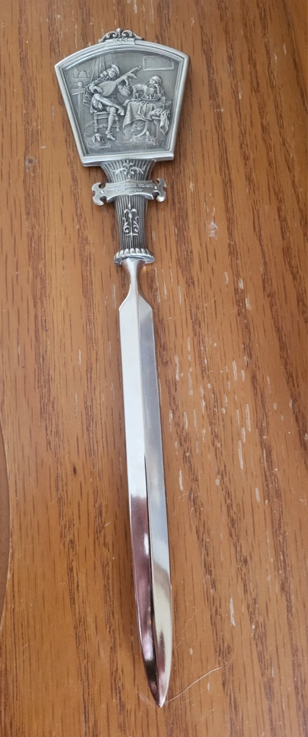 Pewter Letter Opener with Historical Scene