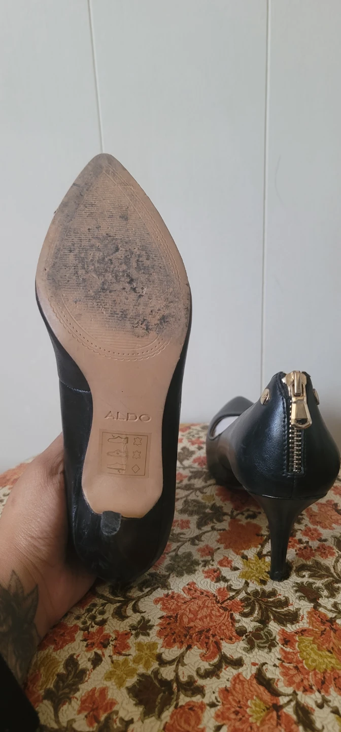 ALDO Black Pointed Toe Heels with Gold Zipper Back - photo 3