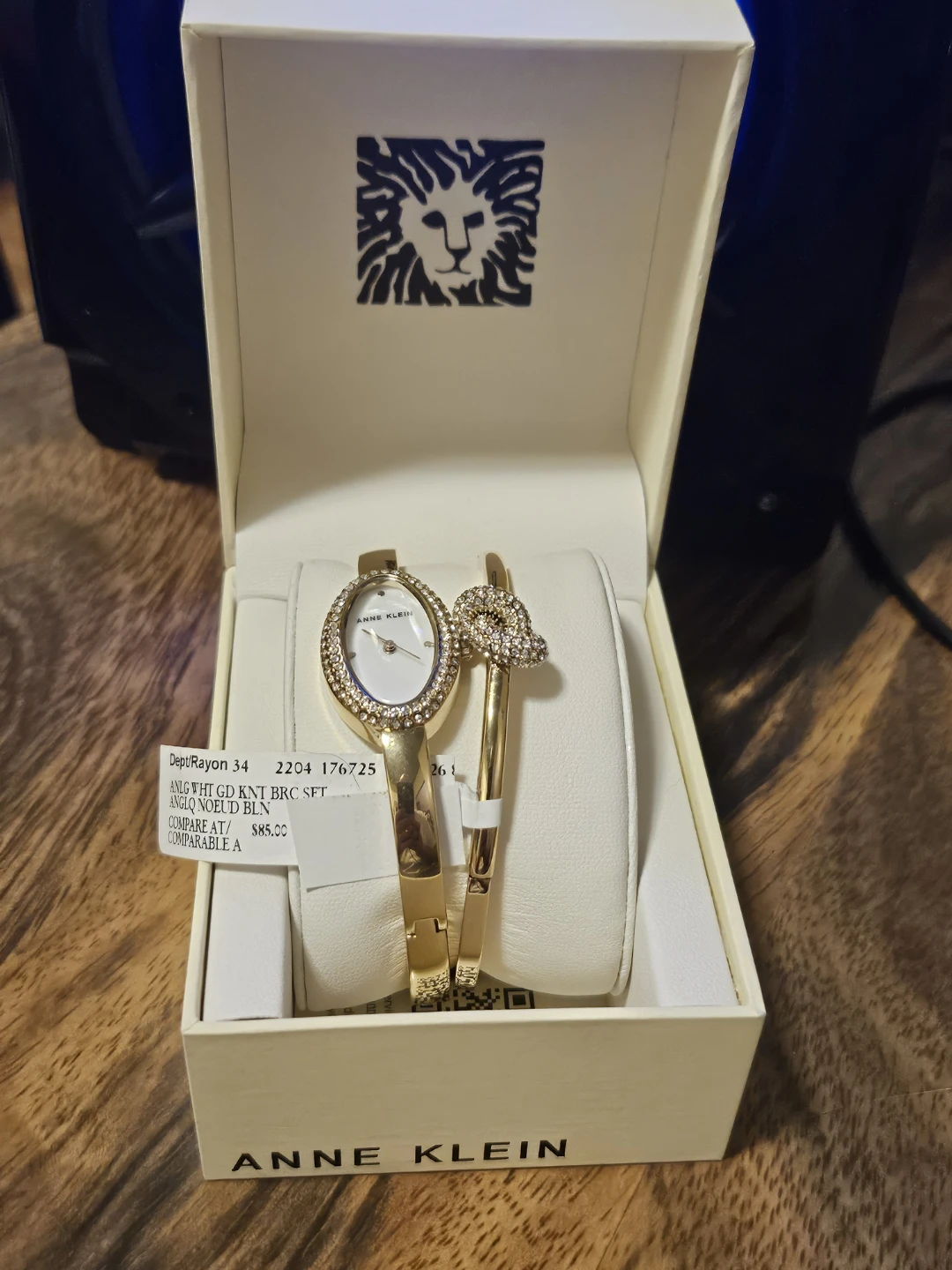 Anne Klein Gold Tone Crystal Bangle Watch and Bracelet Set - photo 3
