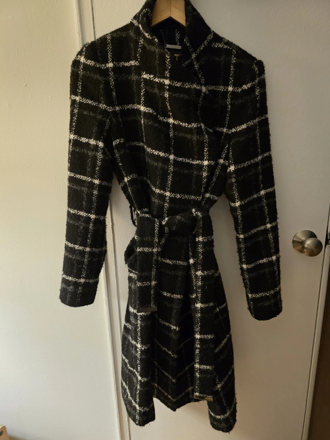 Ted Baker London Plaid Belted Wool Blend Coat