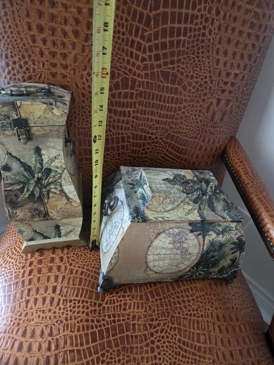 Decorative Trinket Boxes with Map and Tropical Design - photo 4