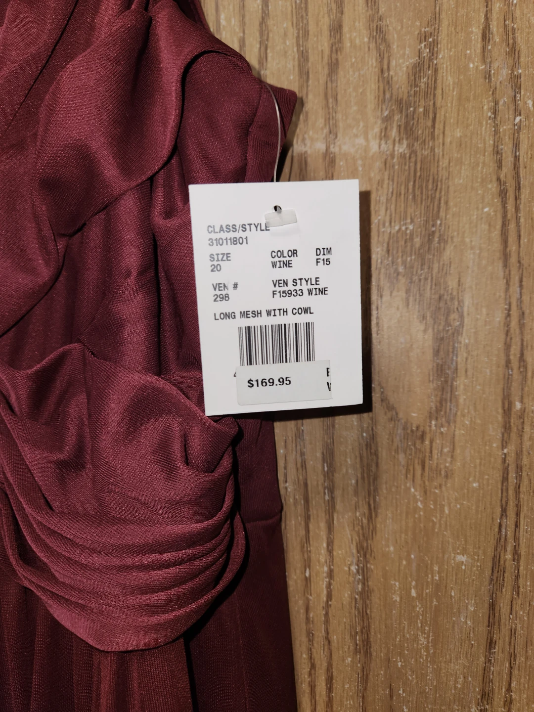 Women's Burgundy Long Mesh Dress with Cowl - photo 2