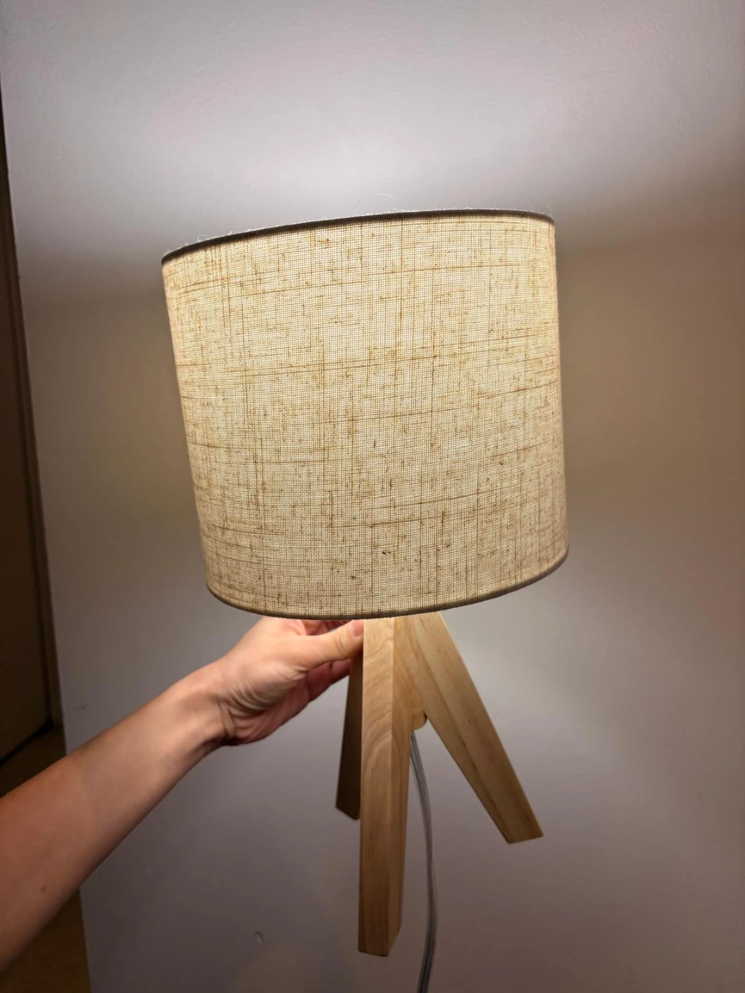Wooden Tripod Table Lamp with Linen Shade - photo 2