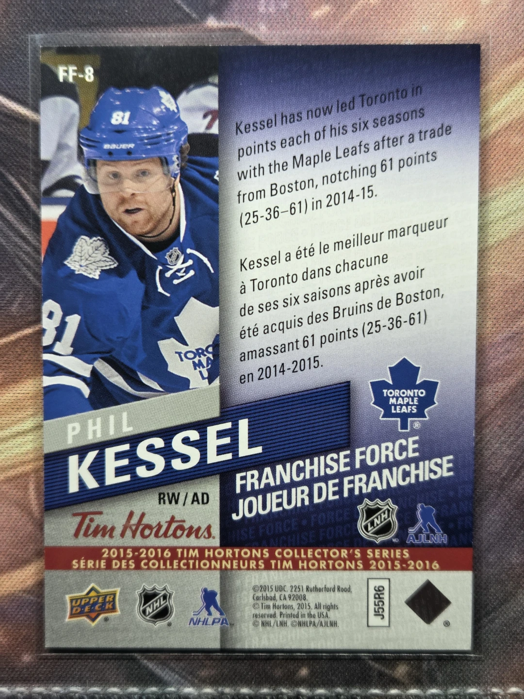 Upper Deck 2015-2016 Tim Hortons Phil Kessel Franchise Force - photo 2