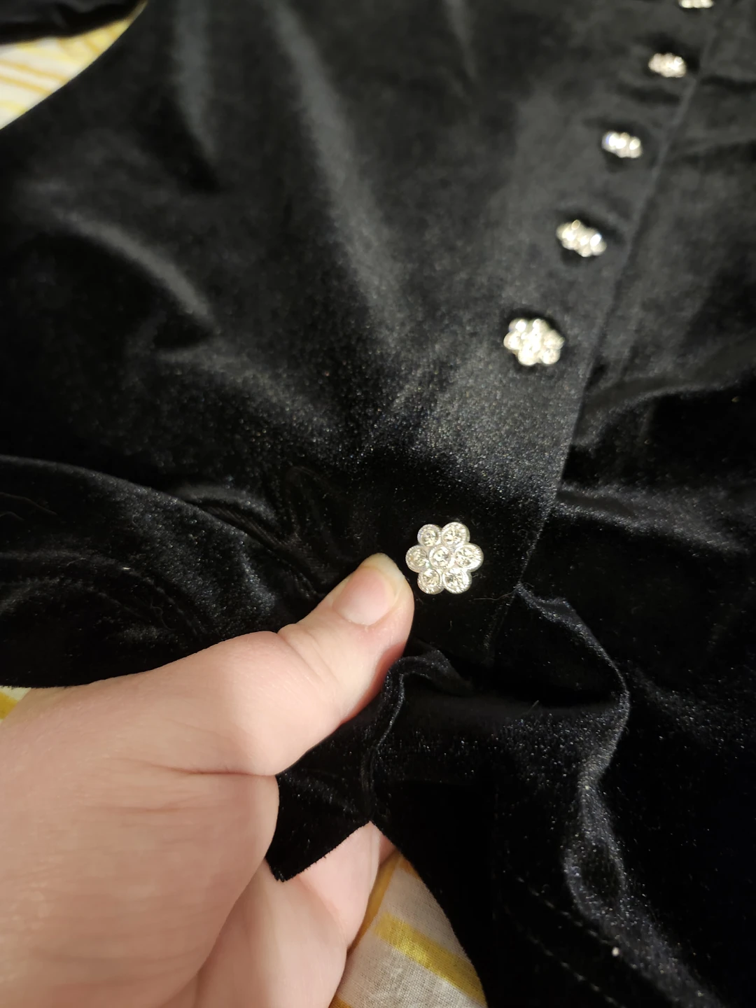 Black velvet button up top with flower buttons - photo 3