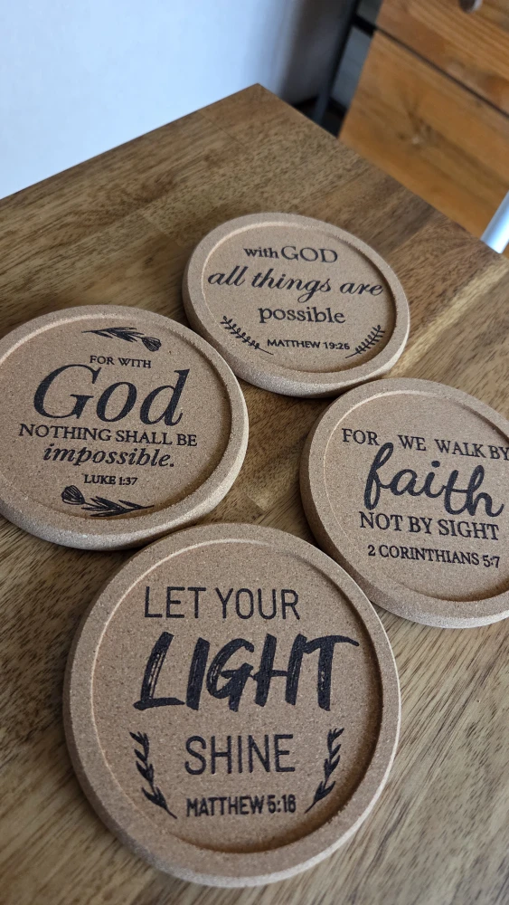 Christian Bible Verse Cork Coasters (New Set of 4)