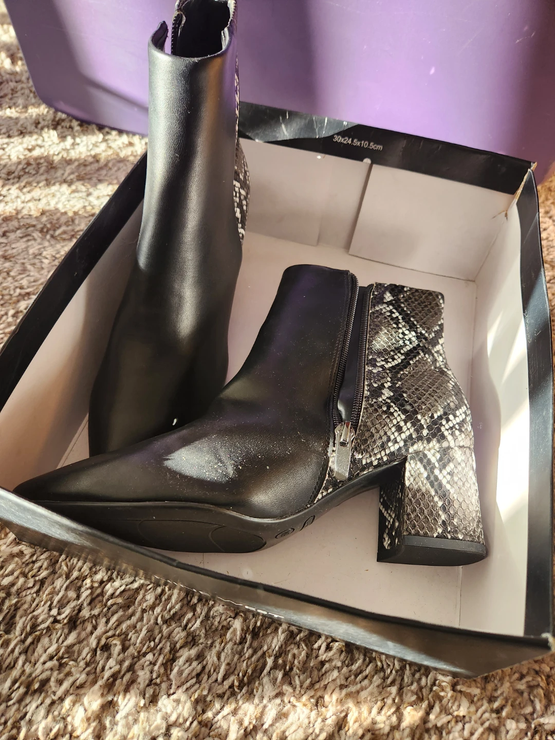 Nine West Black Ankle Boots with Snakeskin Heel