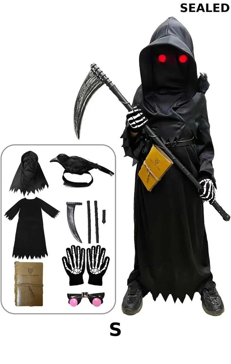 Kids Grim Reaper Costume Set with Scythe and Accessories