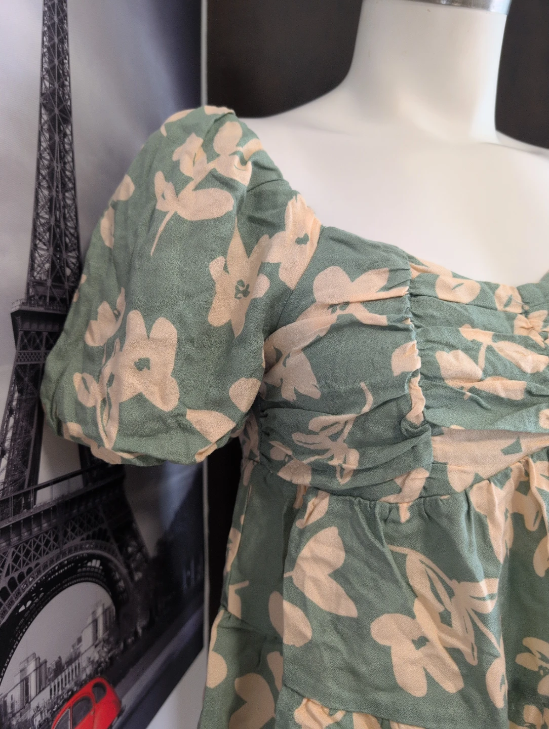 Green Floral Peplum Blouse size S - photo 3