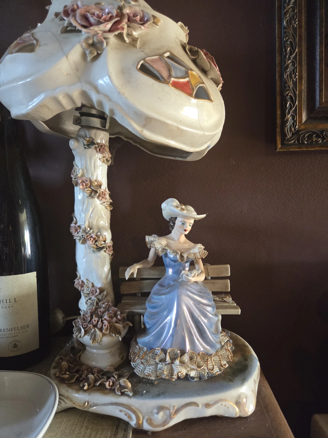 Vintage Porcelain Figurine Table Lamp with Woman on Bench - photo 2