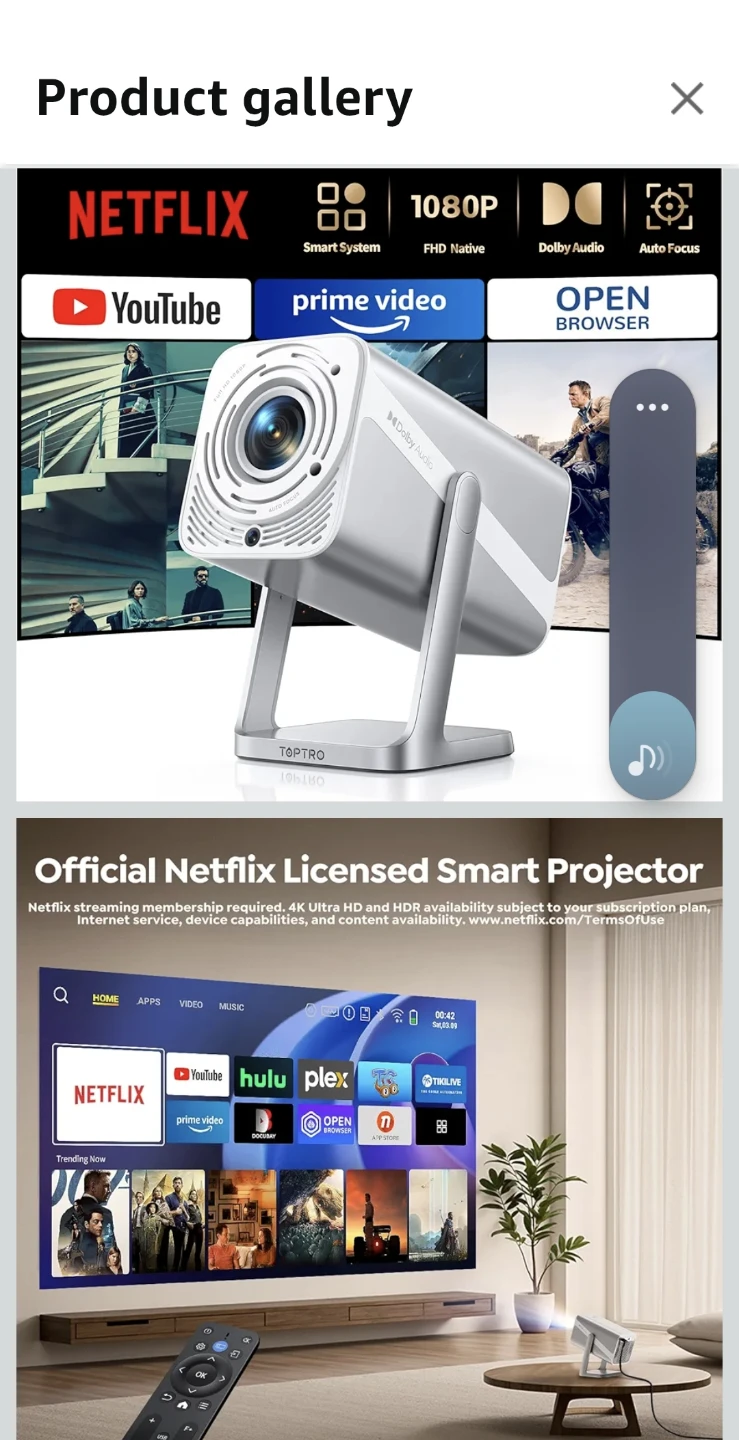 TOPTRO Official Netflix Licensed Smart Projector 1080P FHD