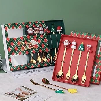 NEW 2 Pack 8Pcs Christmas Coffee Spoon & Forks Set - photo 2