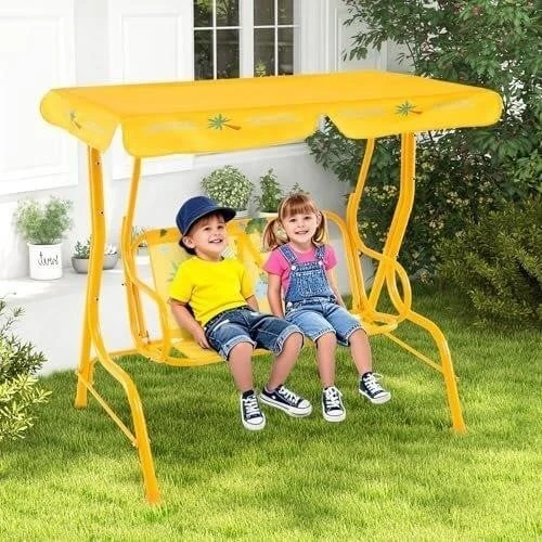 BN-Yellow Kids Swing Set with Canopy