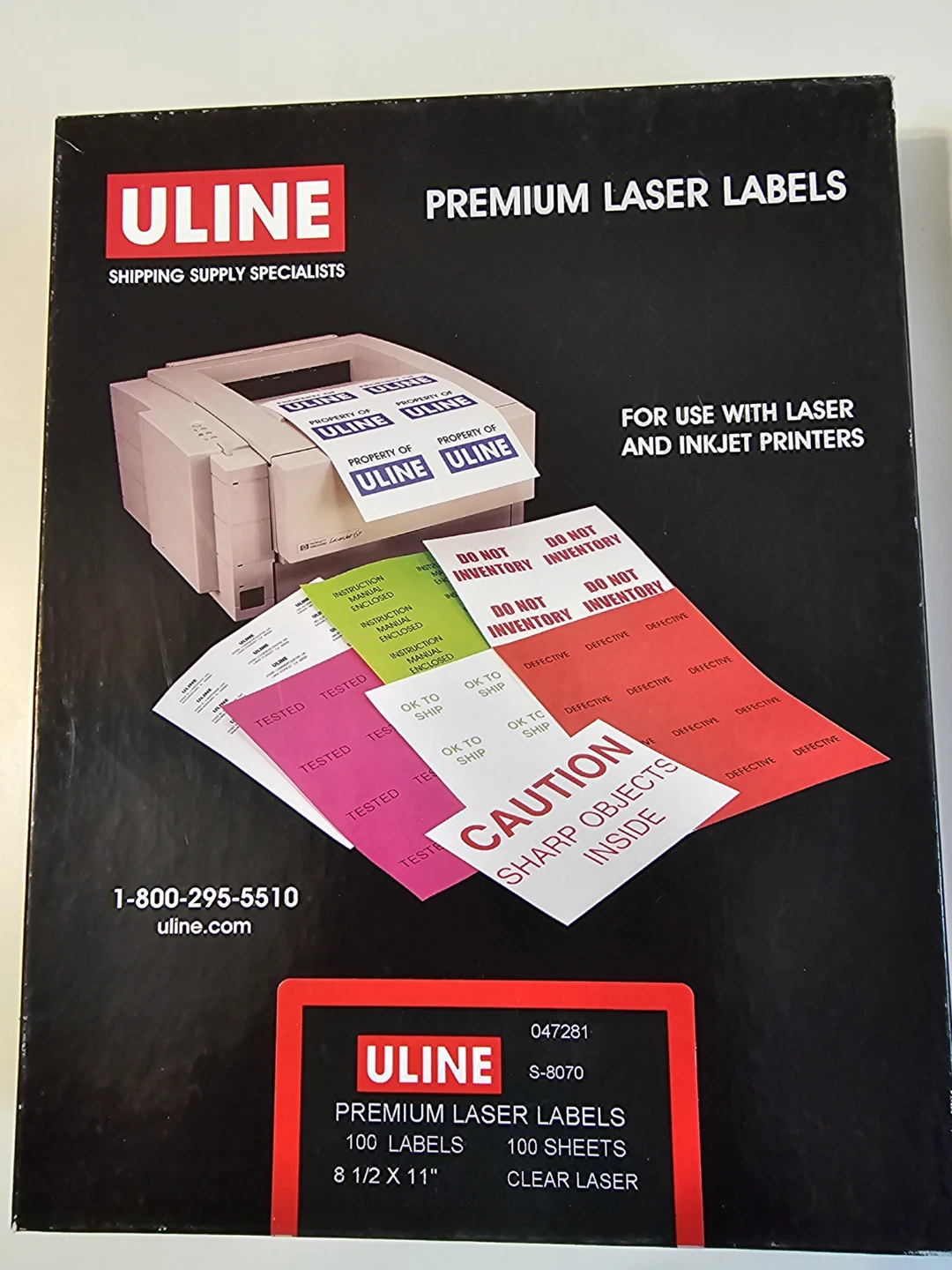 Uline Premium Laser Labels 8 1/2 X 11"