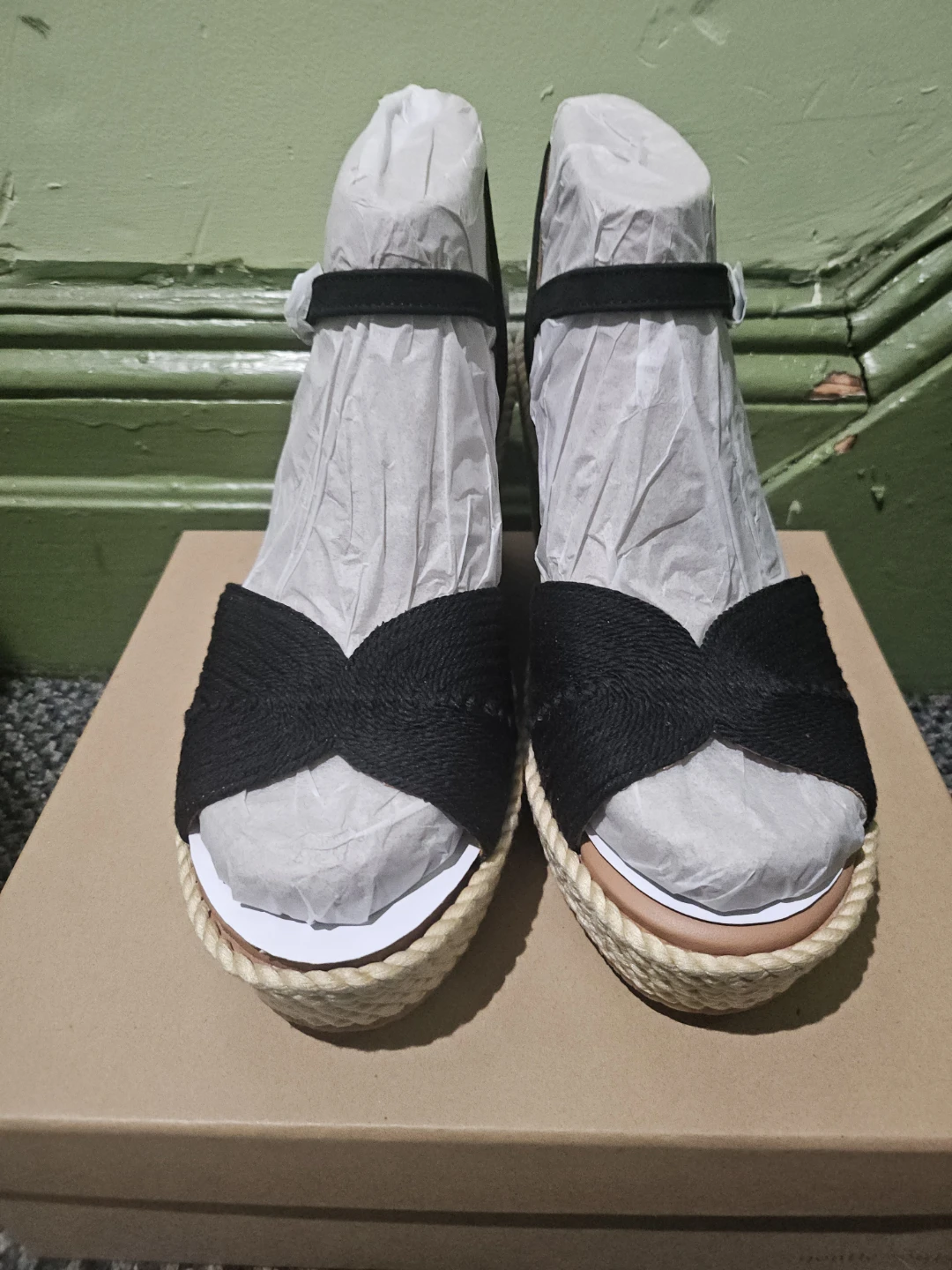 Gentle Souls Black Espadrille Wedge Sandals