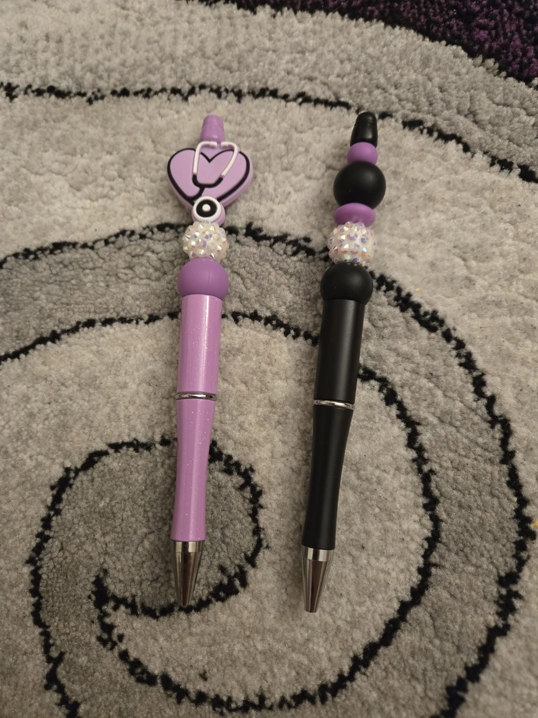 Set of 2 Rhinestone Beaded Pens with Medical Charms