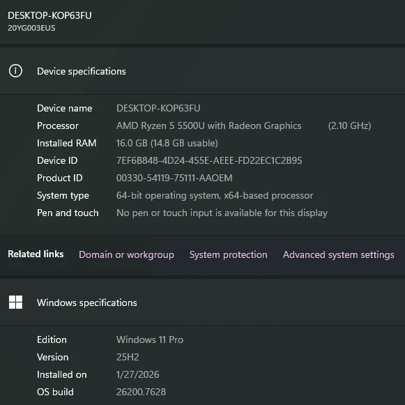Lenovo ThinkPad Laptop - AMD Ryzen 5 5500U, 16GB RAM, 238GB SSD - photo 2