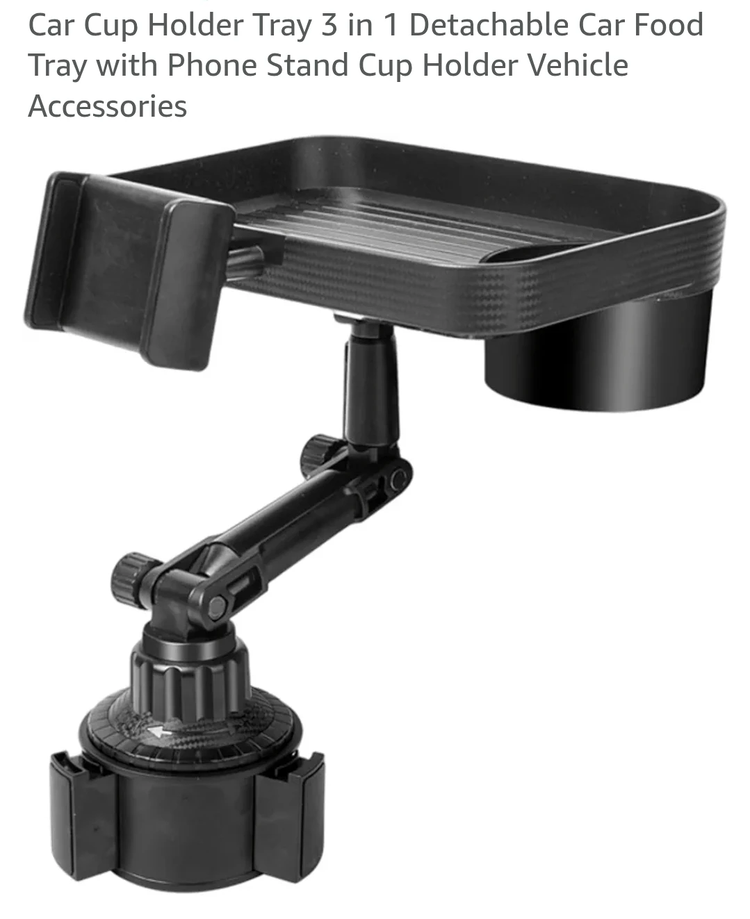 3-in-1 Detachable Car Cup Holder Tray with Phone Stand