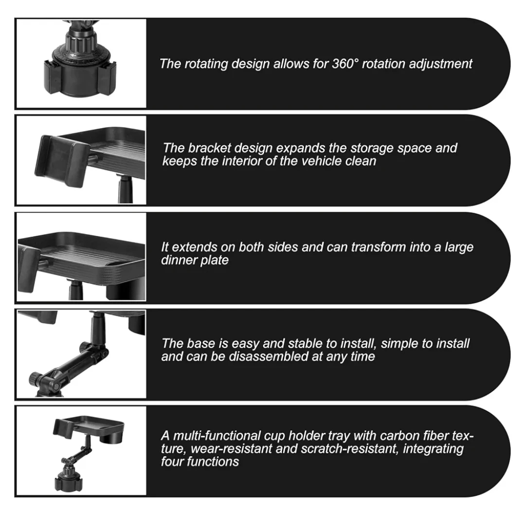 3-in-1 Detachable Car Cup Holder Tray with Phone Stand - photo 3