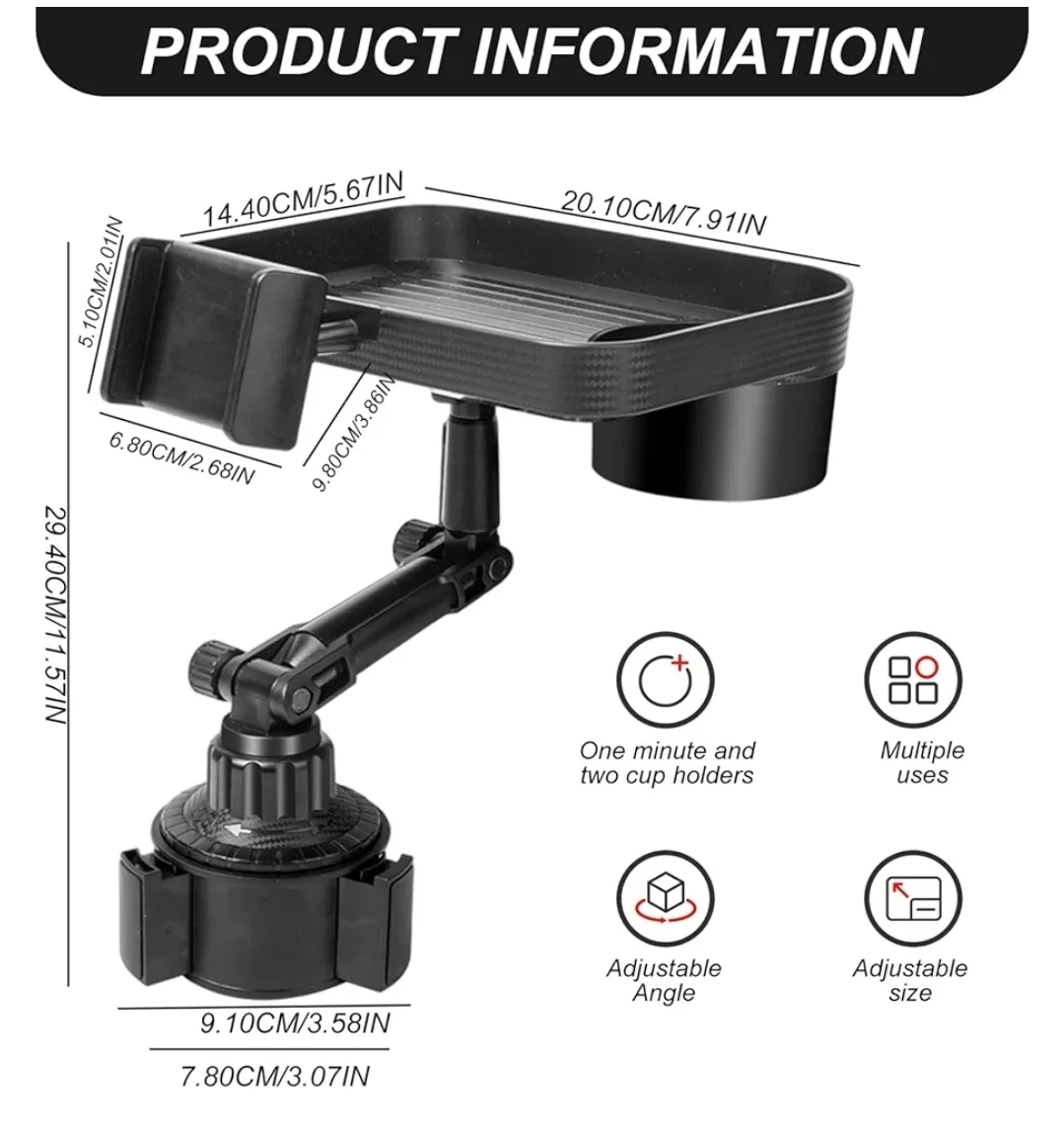 3-in-1 Detachable Car Cup Holder Tray with Phone Stand - photo 5
