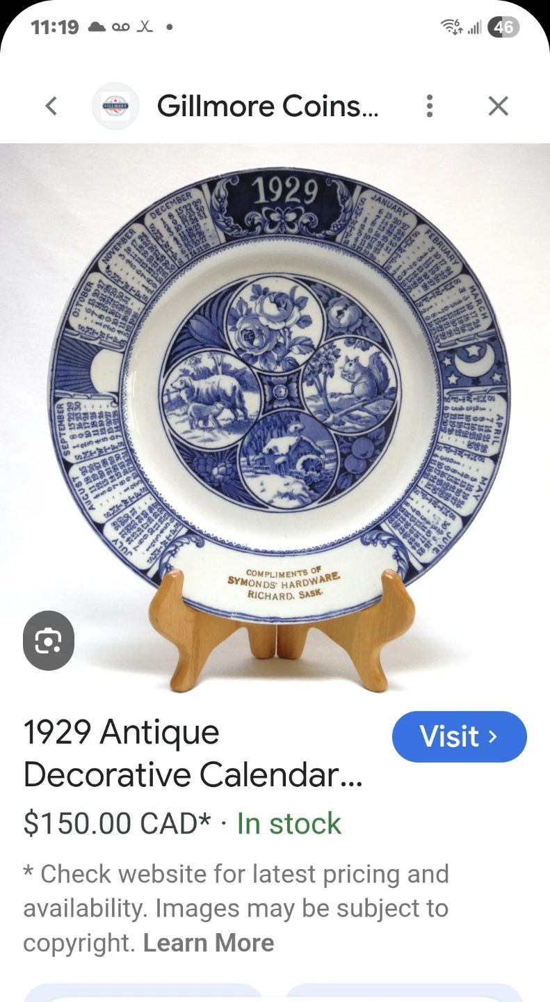 1929 Antique Decorative Calendar Plate - Woods Burslem England - photo 5