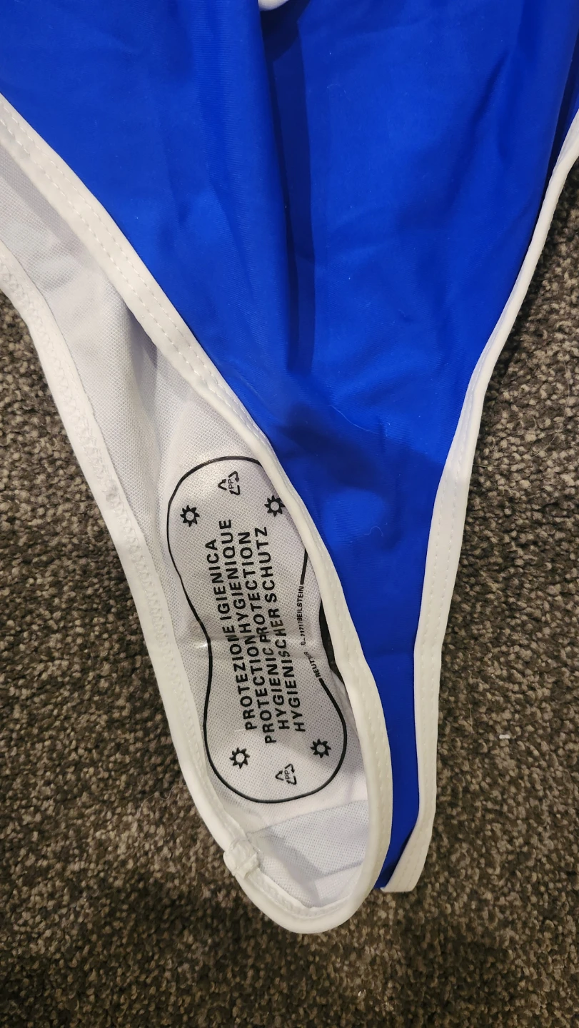 Blue one-piece swimsuit with white trim- Size small - photo 2