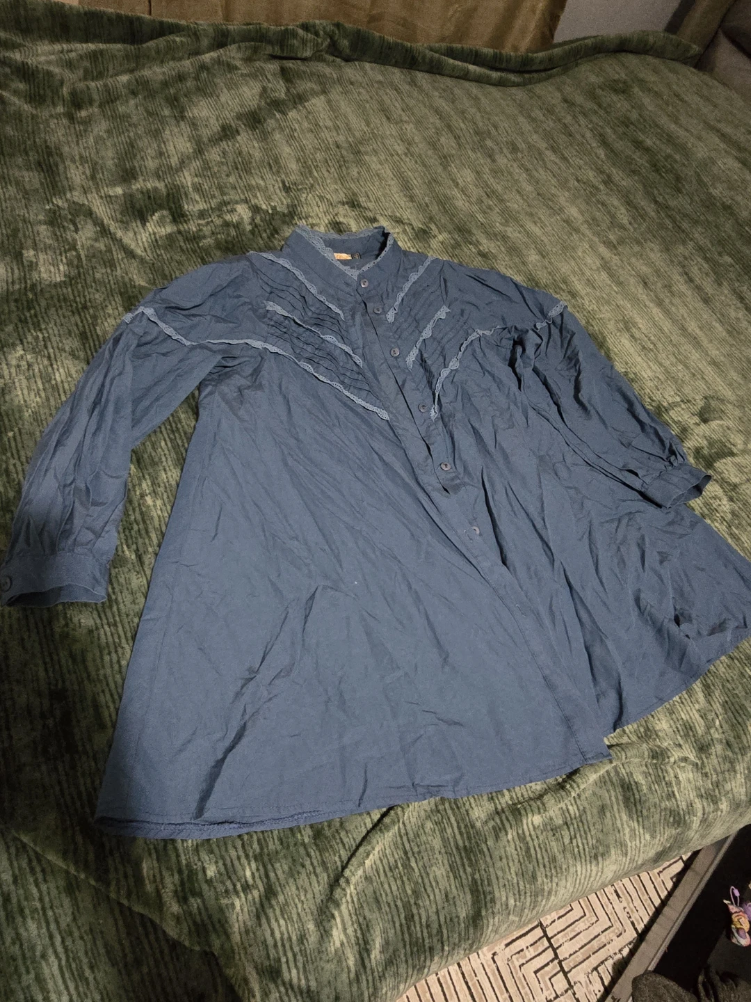 She Olive Blue Lace Detail Button-Up Shirt Size 38