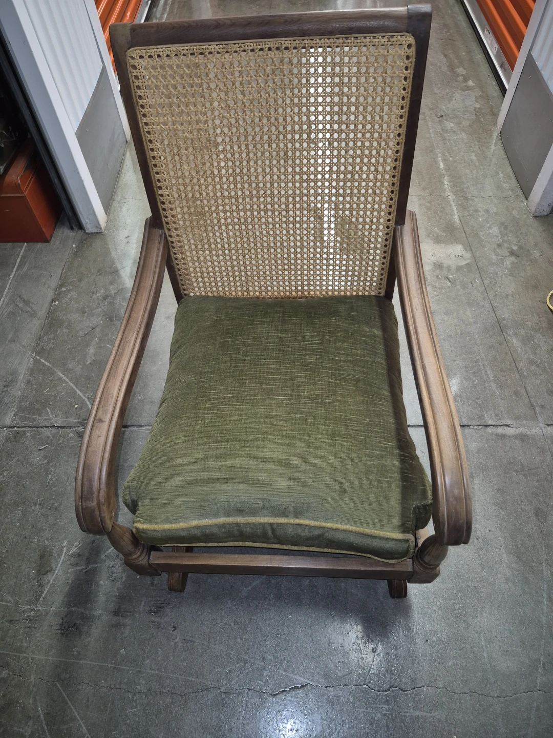 Vintage Cane Back Armchair with Green Upholstery - photo 2