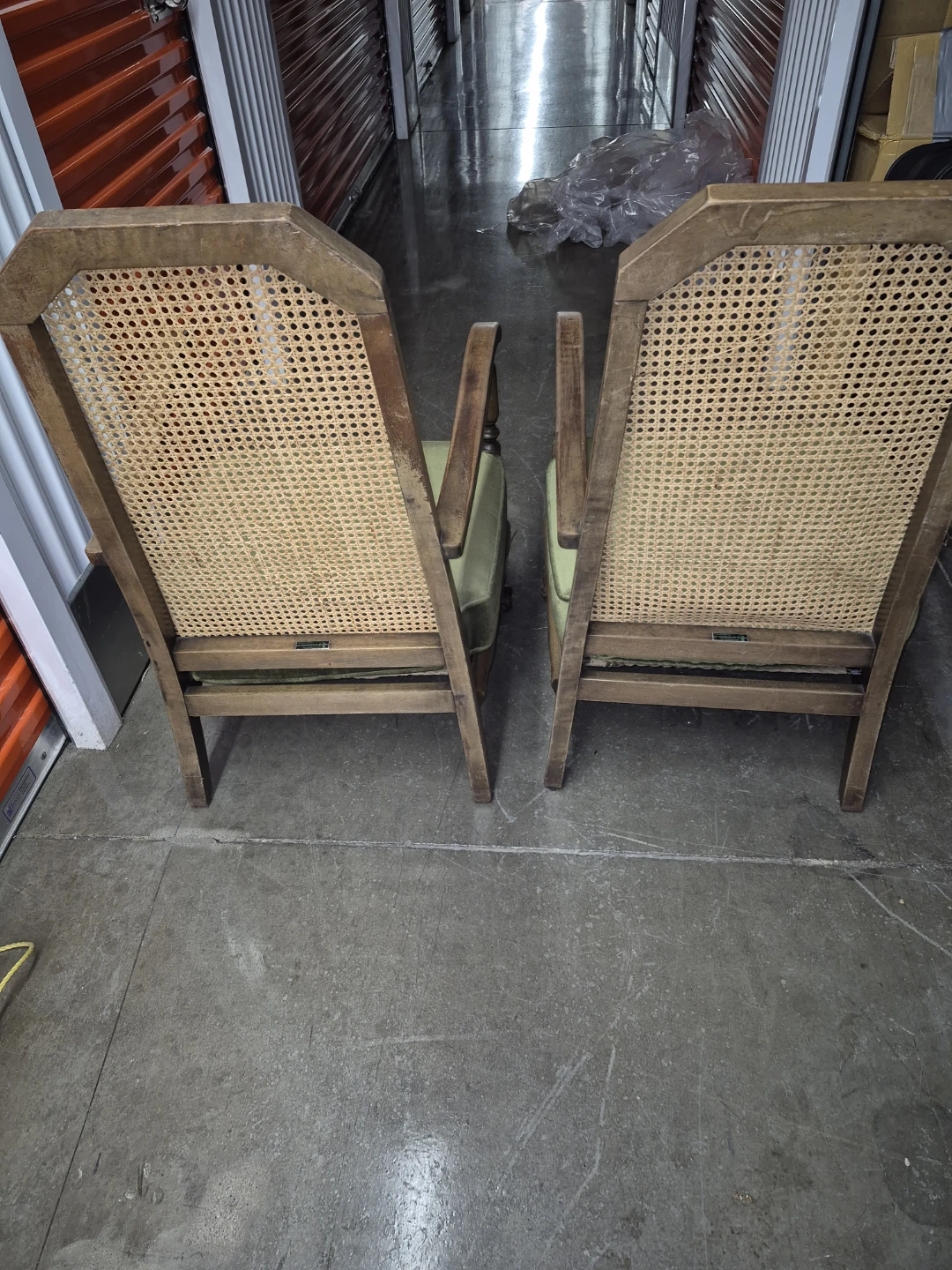 Vintage Cane Back Armchair with Green Upholstery - photo 3