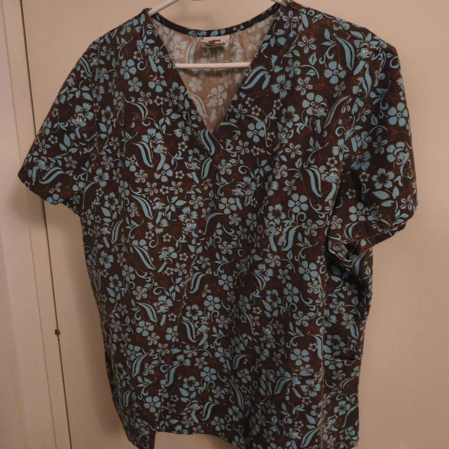 Brown Floral Scrub Top