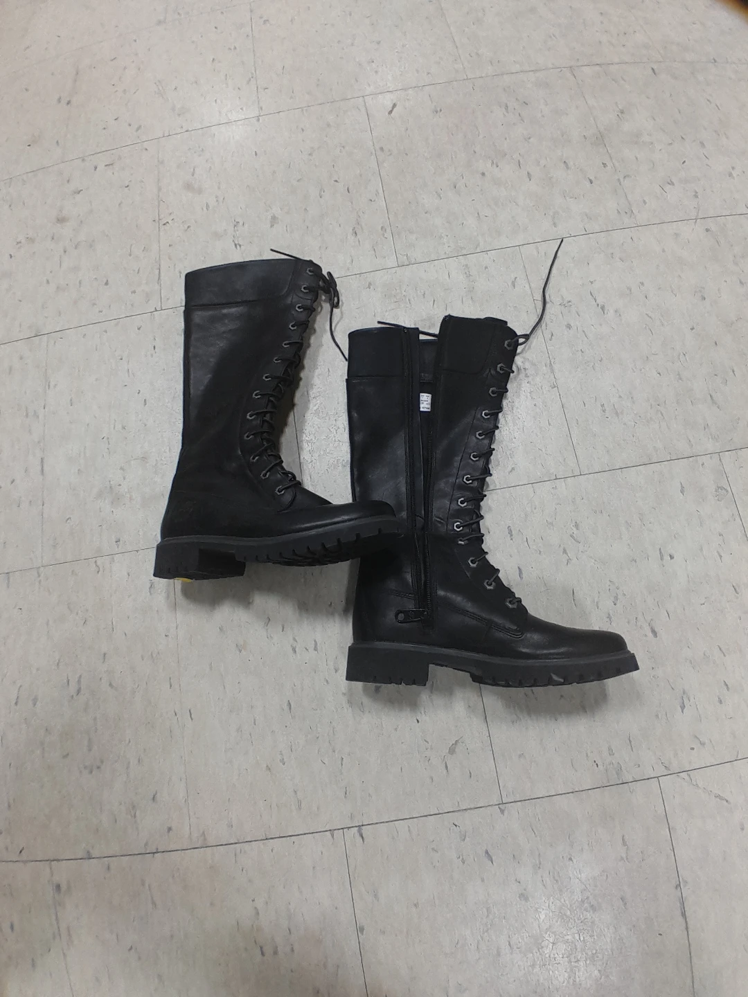 Timberland Black Leather Tall Lace-Up Boots Women's 7 - photo 5