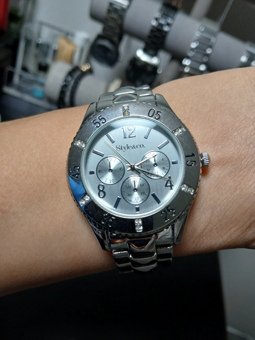 Style & Co. Women's Silver tone Watch with Rhinestones